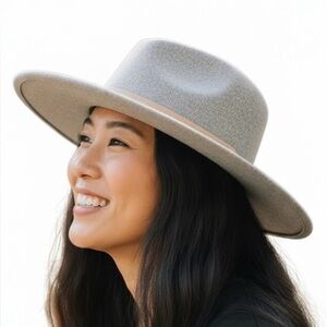 Wool Gray Wide Brim Hat with Tan Band